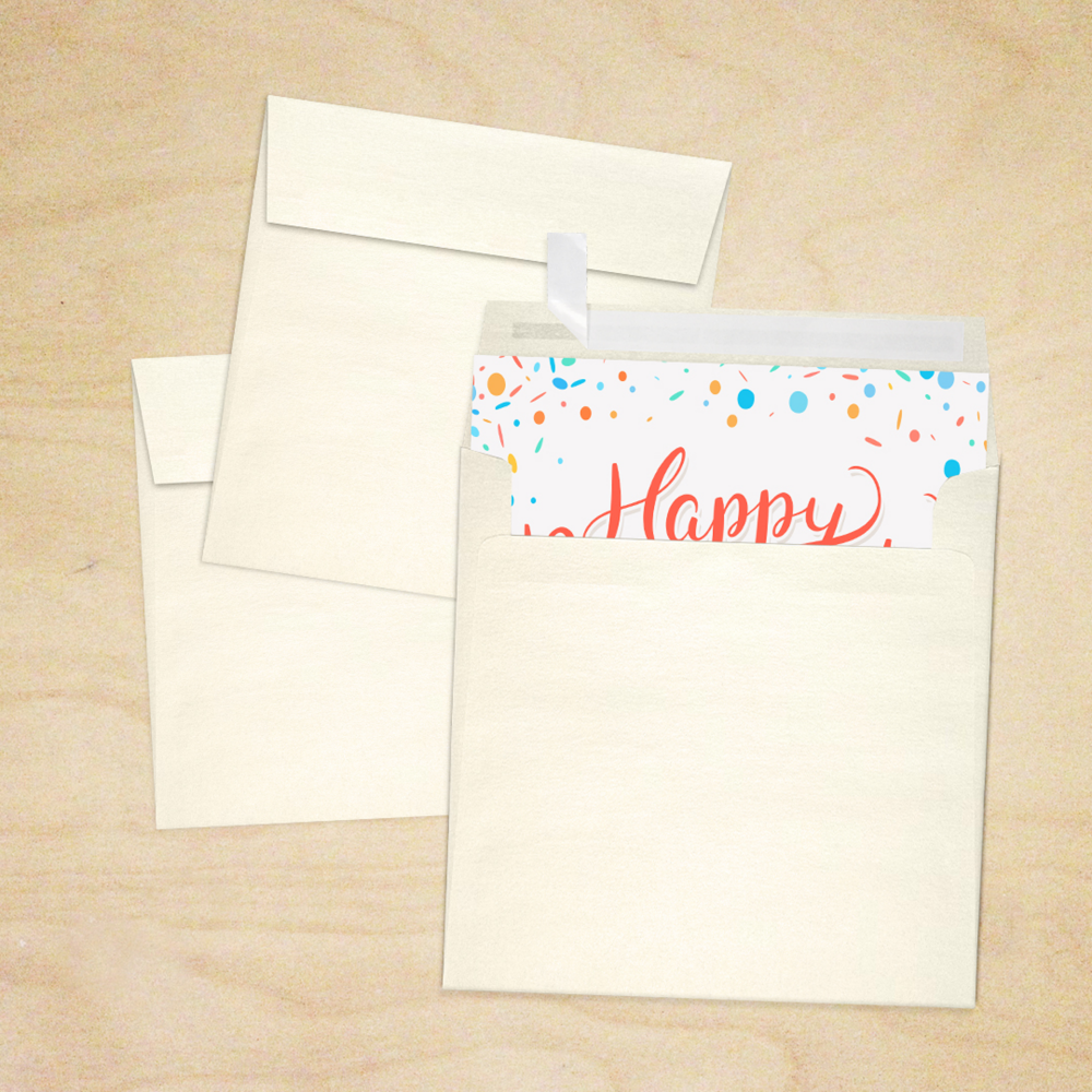 Champagne Ivory Metallic 32lb 5 1/2 x 5 1/2 Square Envelopes with Peel & Seal