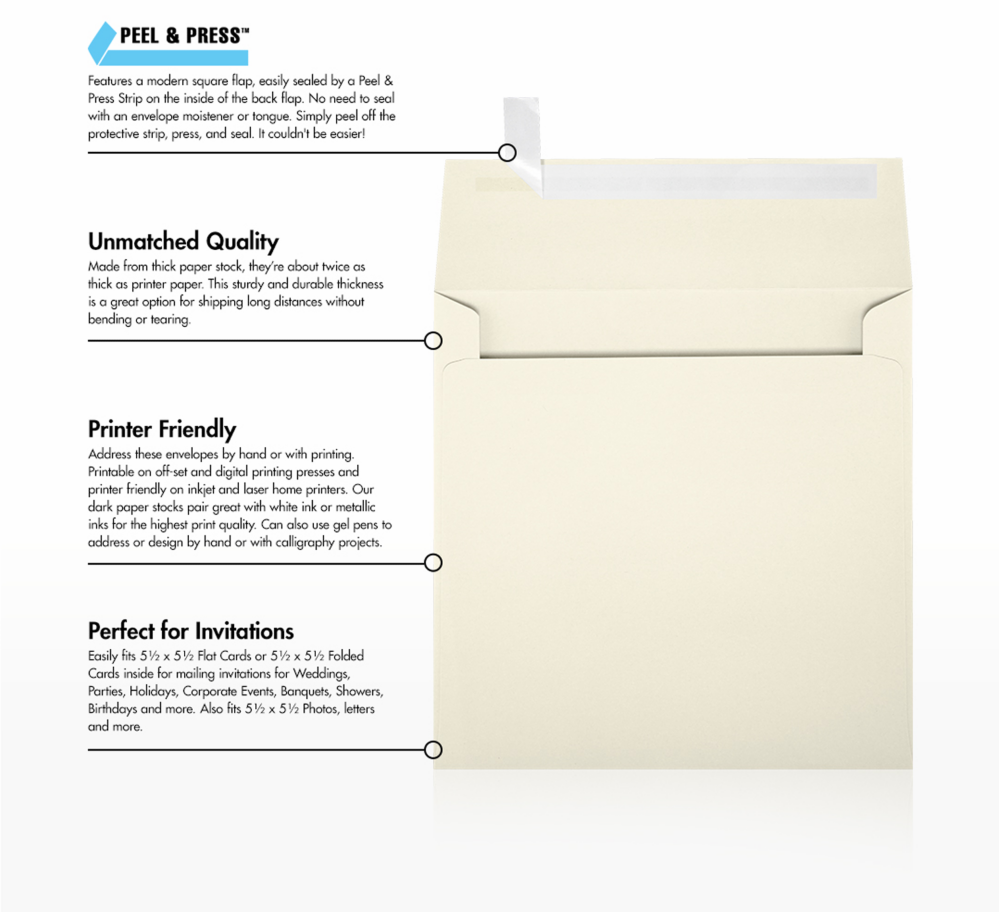 Natural 28lb Cougar 5 3/4 x 5 3/4 Square Premium Envelopes with Peel & Seal