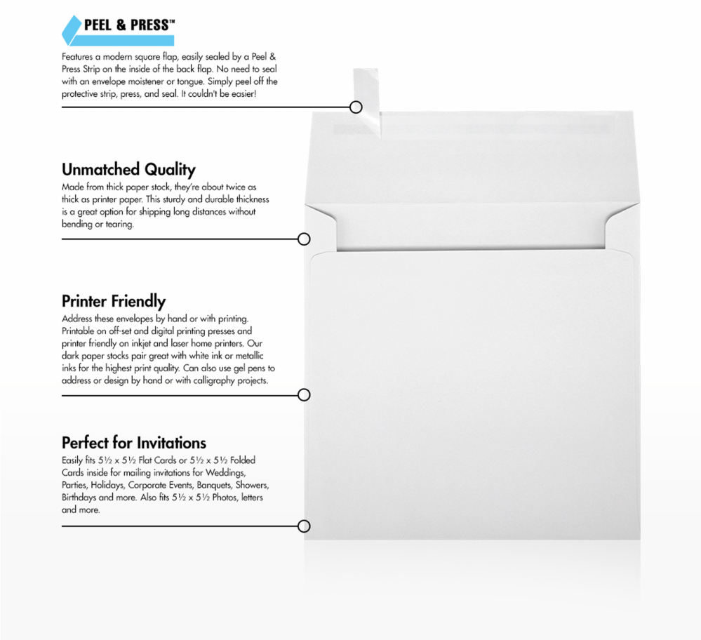 White 28lb 5 3/4 x 5 3/4 Square Envelopes with Peel & Seal