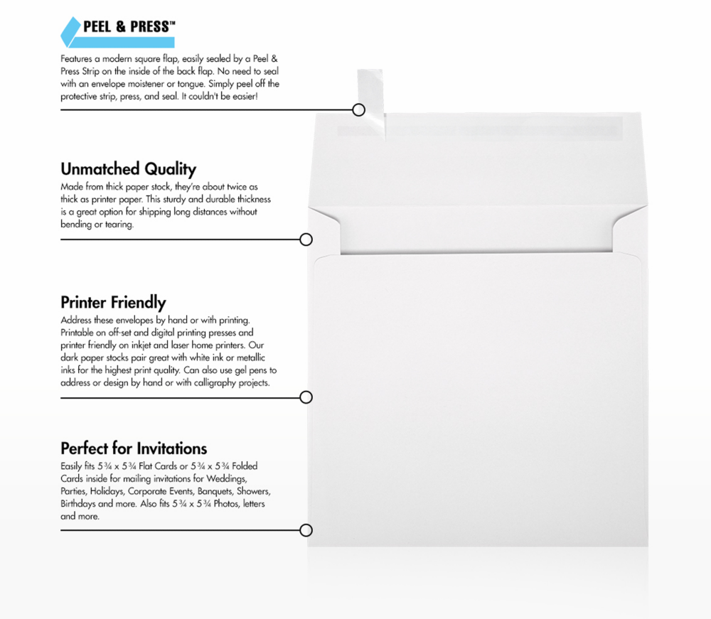White Recycled 32lb 6 x 6 Square Envelopes with Peel & Seal