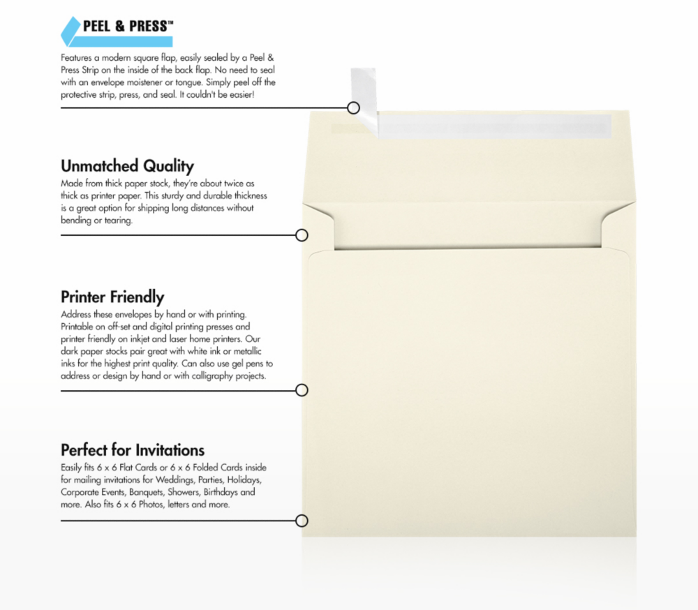 Natural 28lb Cougar 6 1/4 x 6 1/4 Square Premium Envelopes with Peel & Seal