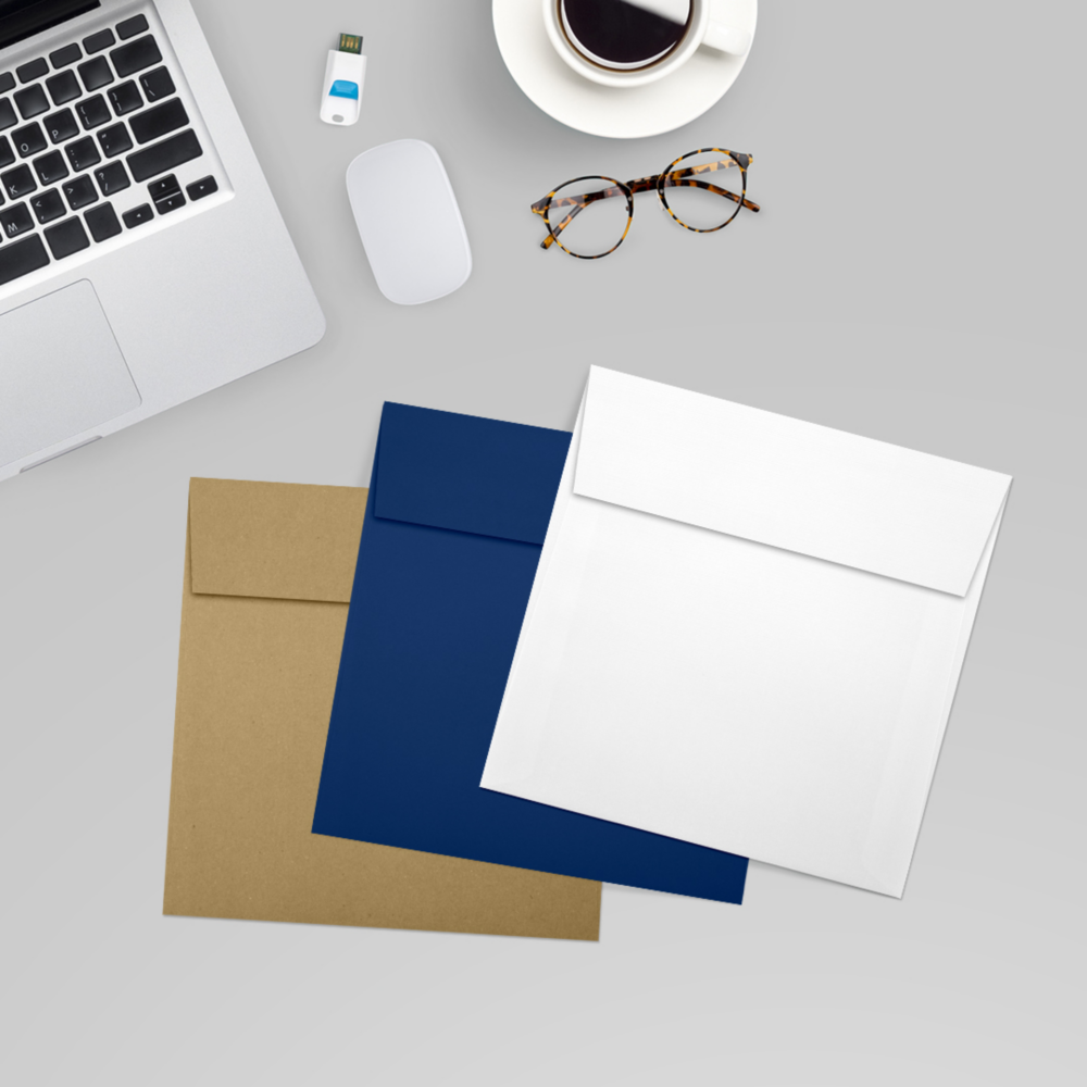 White Linen 32lb 6 1/4 x 6 1/4 Square Envelopes with Peel & Seal