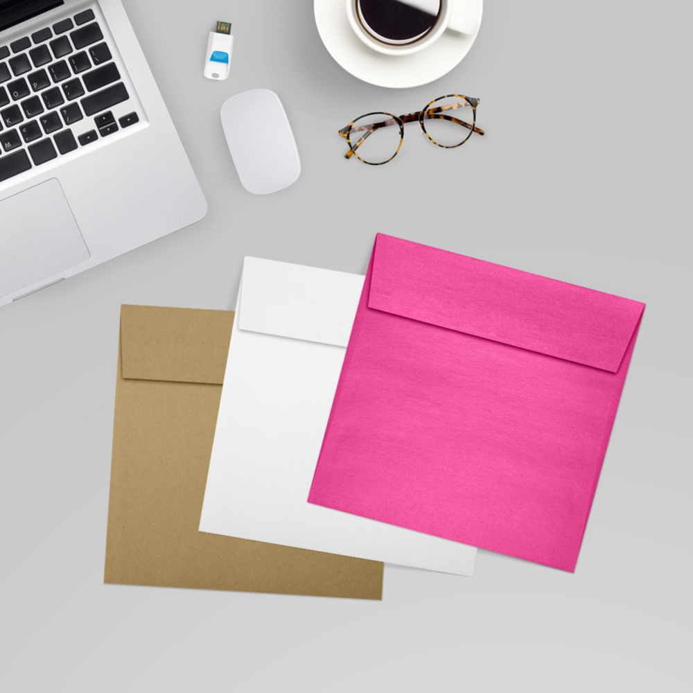 Azalea Fuchsia Pink Metallic 32lb 6 1/2 x 6 1/2 Square Envelopes with Peel & Seal