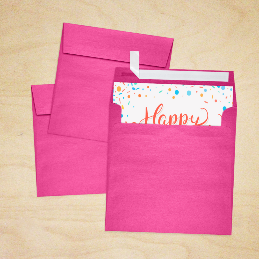 Azalea Fuchsia Pink Metallic 32lb 6 1/2 x 6 1/2 Square Envelopes with Peel & Seal