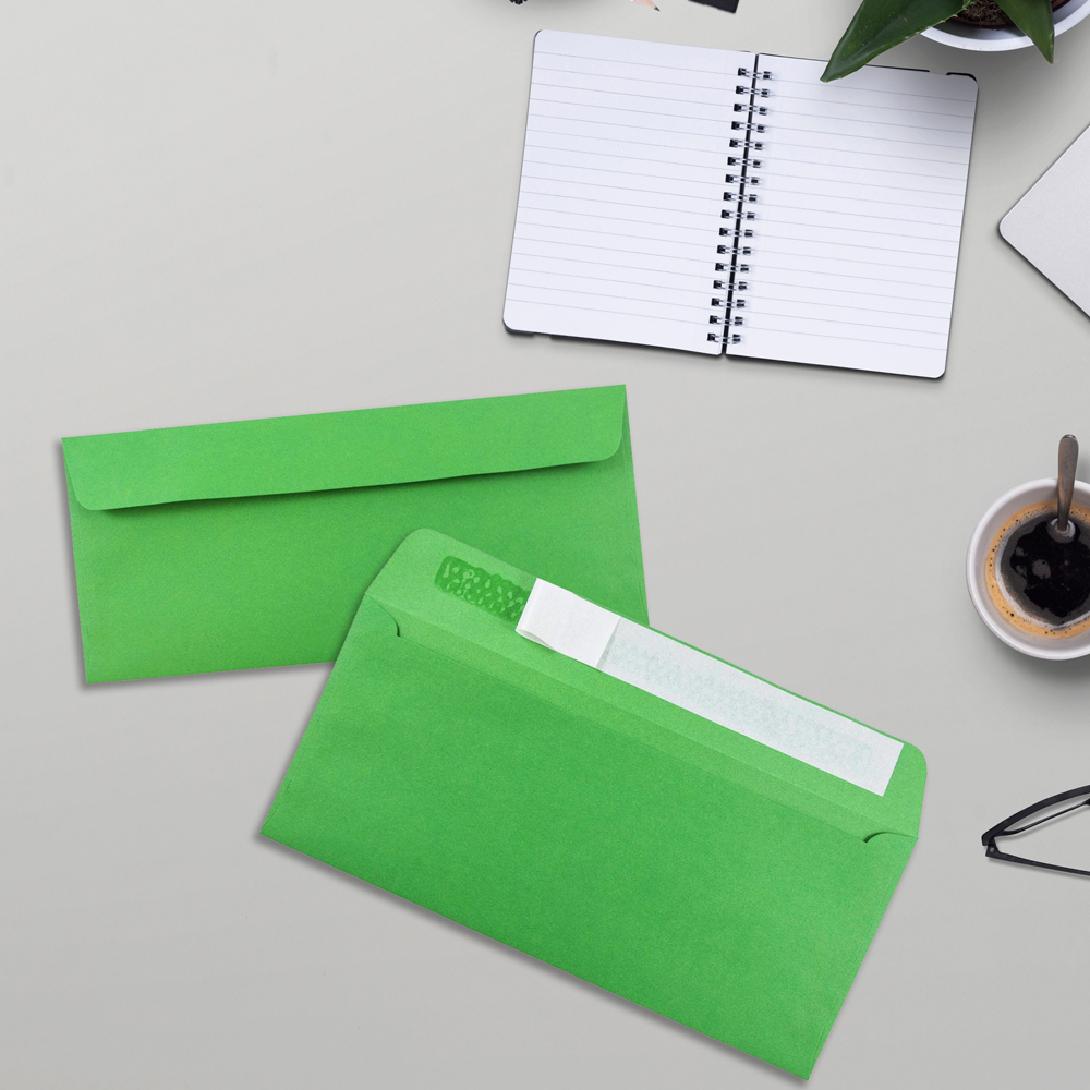 Holiday Green 32lb #10 Square Flap Envelopes (4 1/8 x 9 1/2) with Peel & Seal
