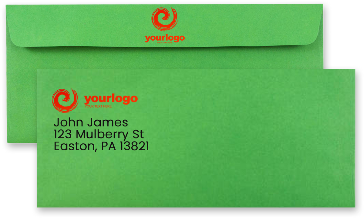 Holiday Green 32lb #10 Square Flap Envelopes (4 1/8 x 9 1/2) with Peel & Seal