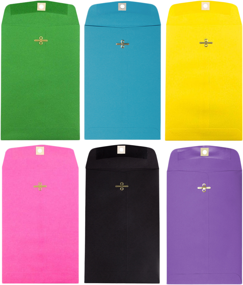 Assorted Brights 6 x 9 Clasp Envelopes - 60 Pack
