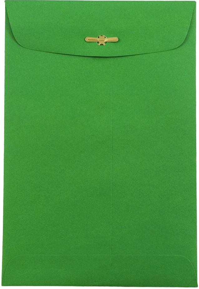 Holiday Green 24lb 6 x 9 Open End Envelopes with Clasp