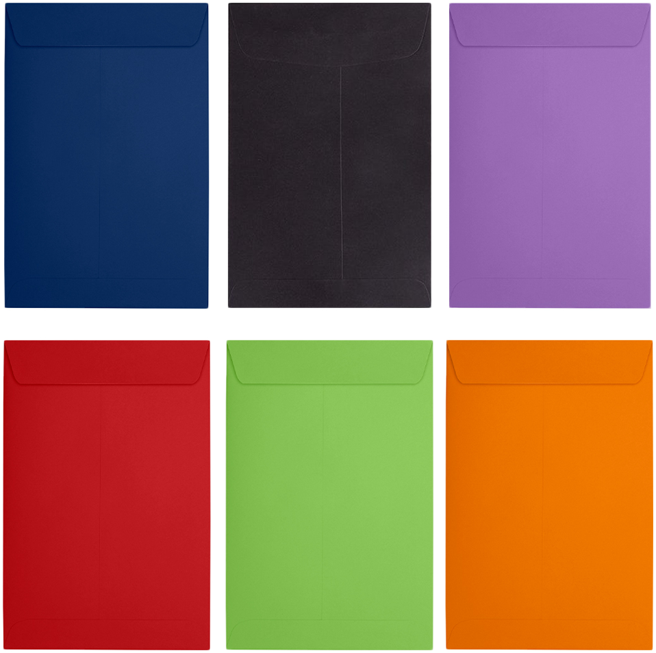 Assorted Brights 6 x 9 Open End Envelopes - 60 Pack