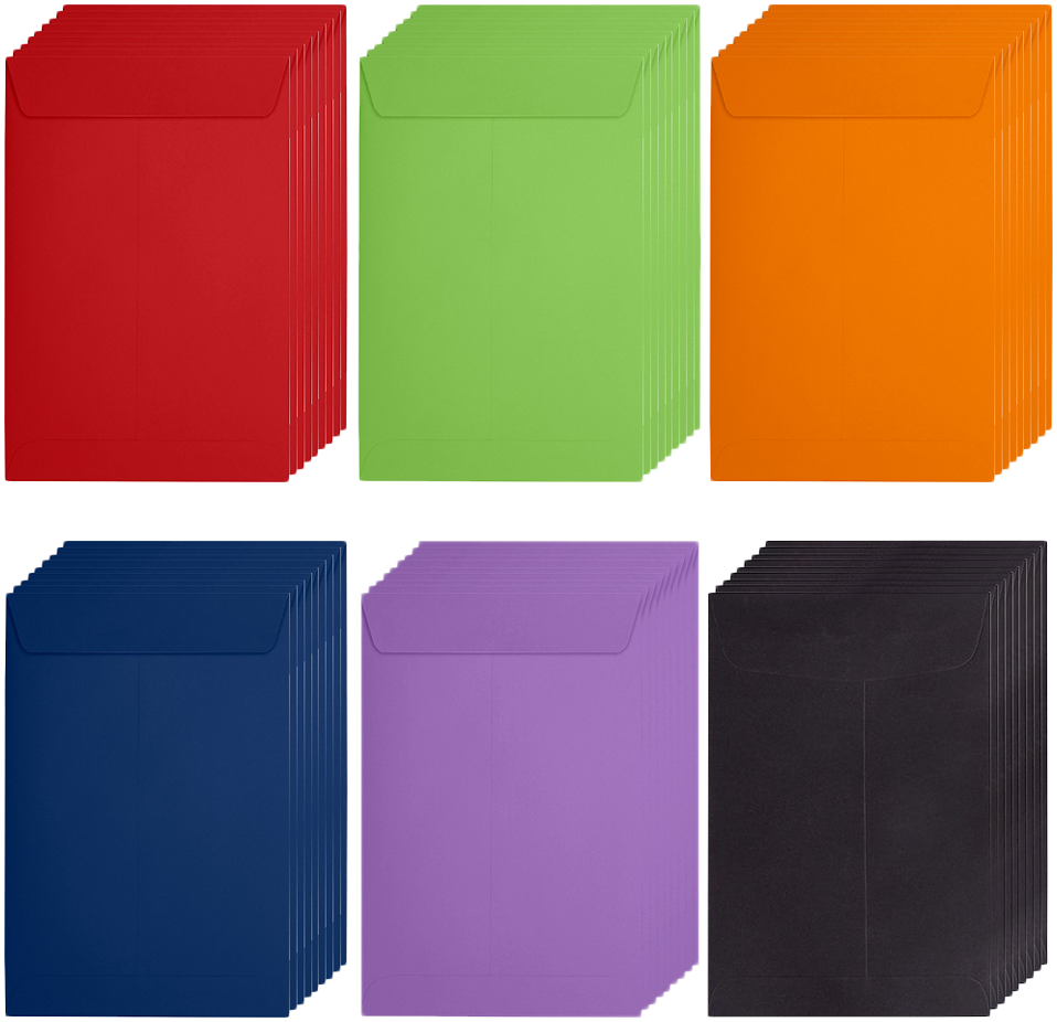 Assorted Brights 6 x 9 Open End Envelopes - 60 Pack