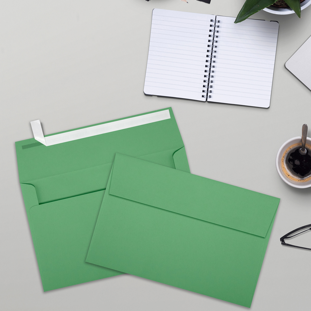 Holiday Green 32lb A9 Invitation Envelopes (5 3/4 x 8 3/4) with Peel & Seal