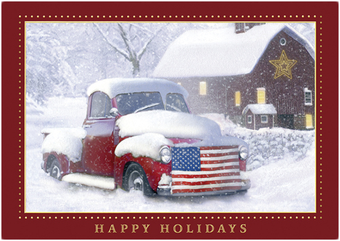 Holiday Americana Truck Design Christmas Card Set - 25 Pack
