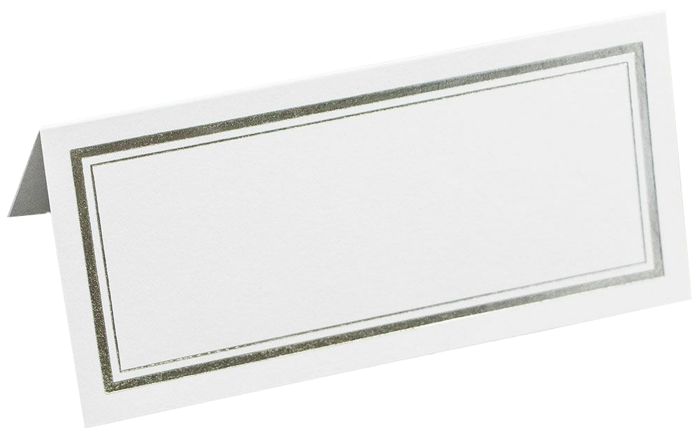 White with Silver Double Border 2 x 4 1/4 Foldover Place Cards - 100 Pack