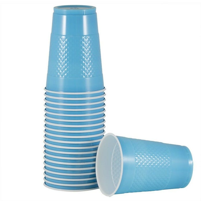 Sea Blue Party Tableware Kit (Small and Medium Plastic Plates, Lunch and Beverage Napkins, Plastic Cups, and Plastic Tablecover) - 160 Pack