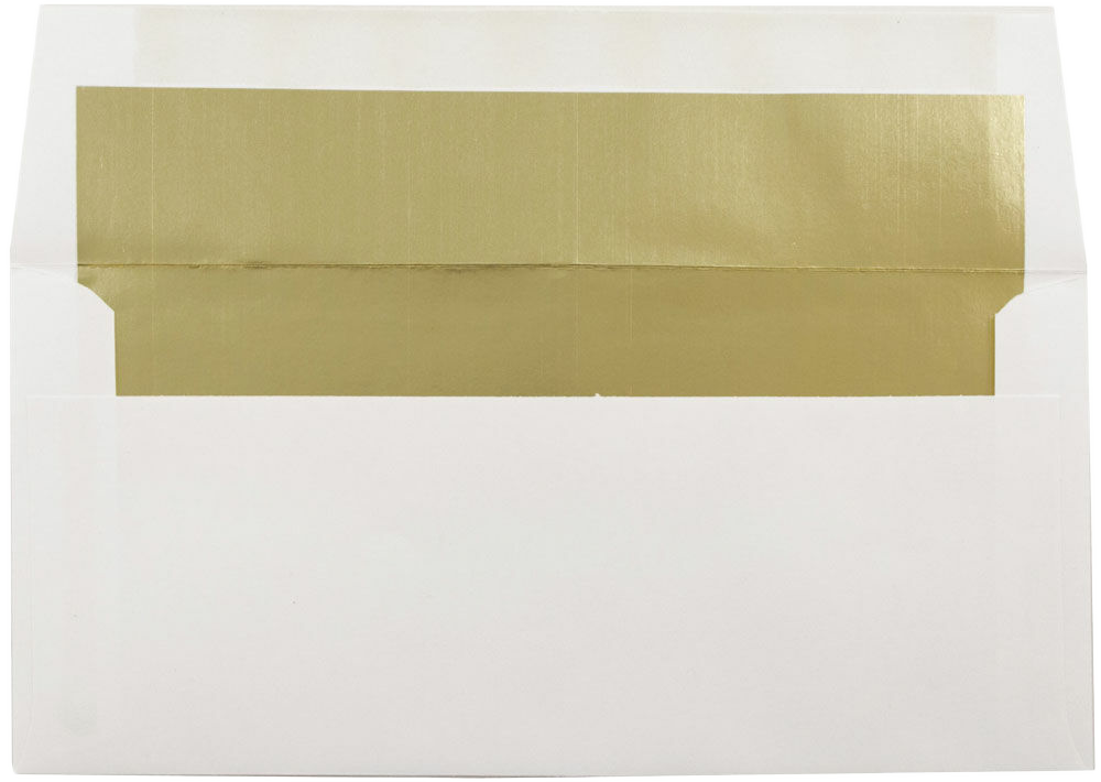 White with Gold Foil Lining 24lb 3 7/8 x 8 1/8 Invitation Envelopes