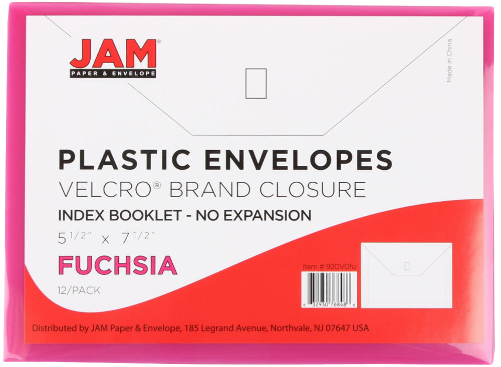 Fuchsia Pink 5 1/2 x 7 1/2 Index Booklet Plastic Envelopes with Hook and Loop Closure