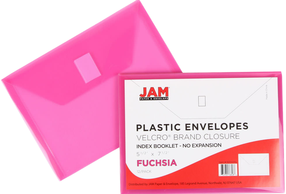 Fuchsia Pink 5 1/2 x 7 1/2 Index Booklet Plastic Envelopes with Hook and Loop Closure
