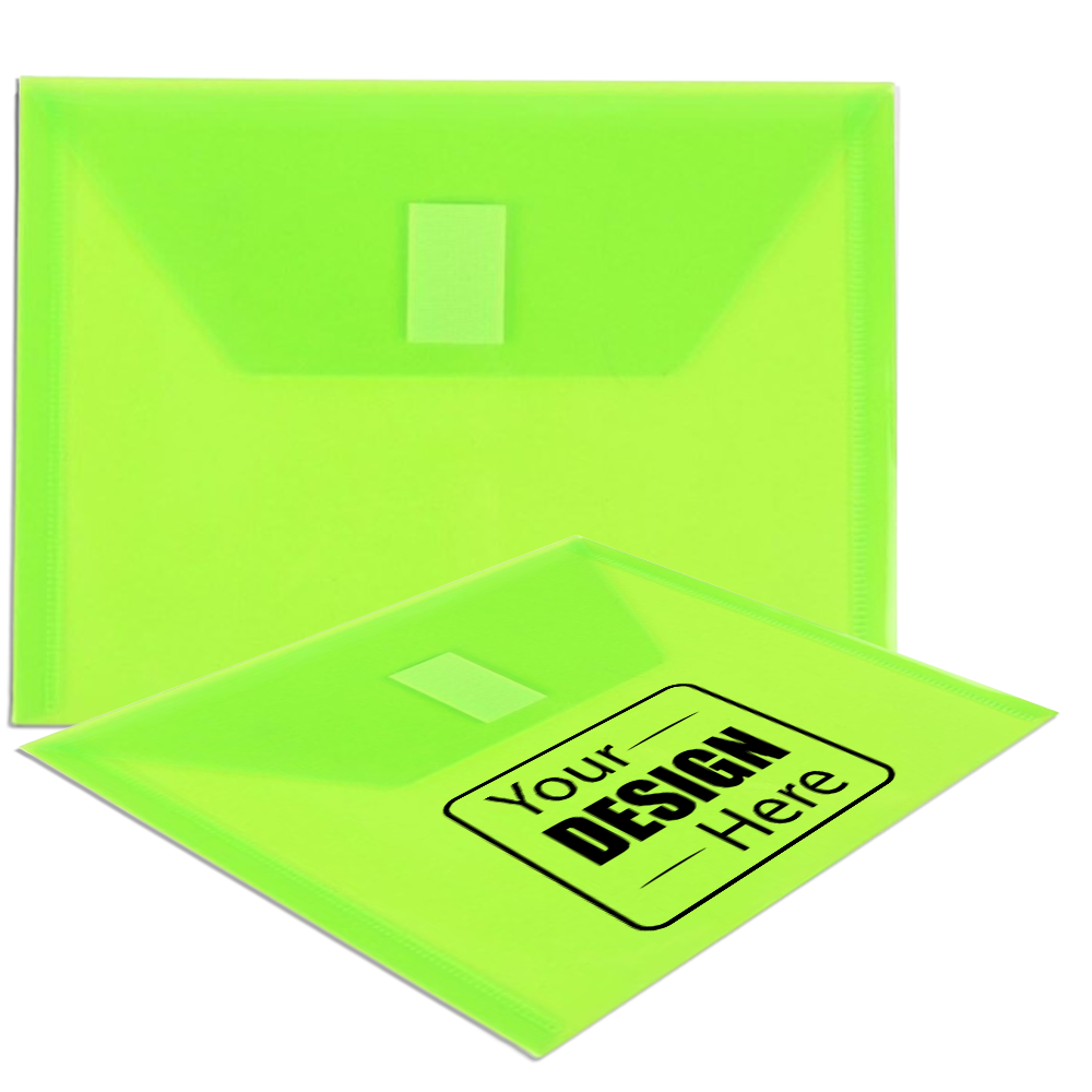 Lime Green 5 1/2 x 7 1/2 Index Booklet Plastic Envelopes with Hook and Loop Closure