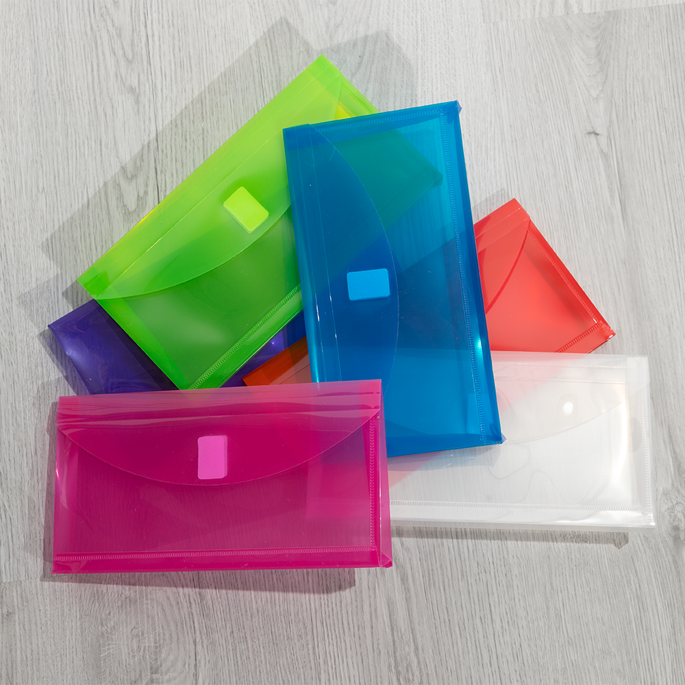 Assorted 5 1/4 x 10 Business Plastic 1" Expansion Envelopes with Hook and Loop Closure - 6 Pack