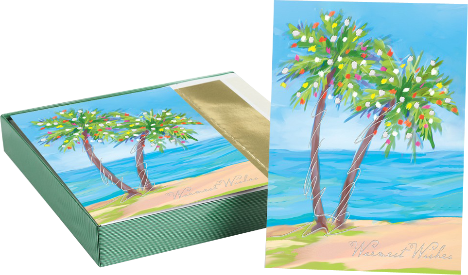 Palm Tree Painting Holiday Cards - 16 Pack