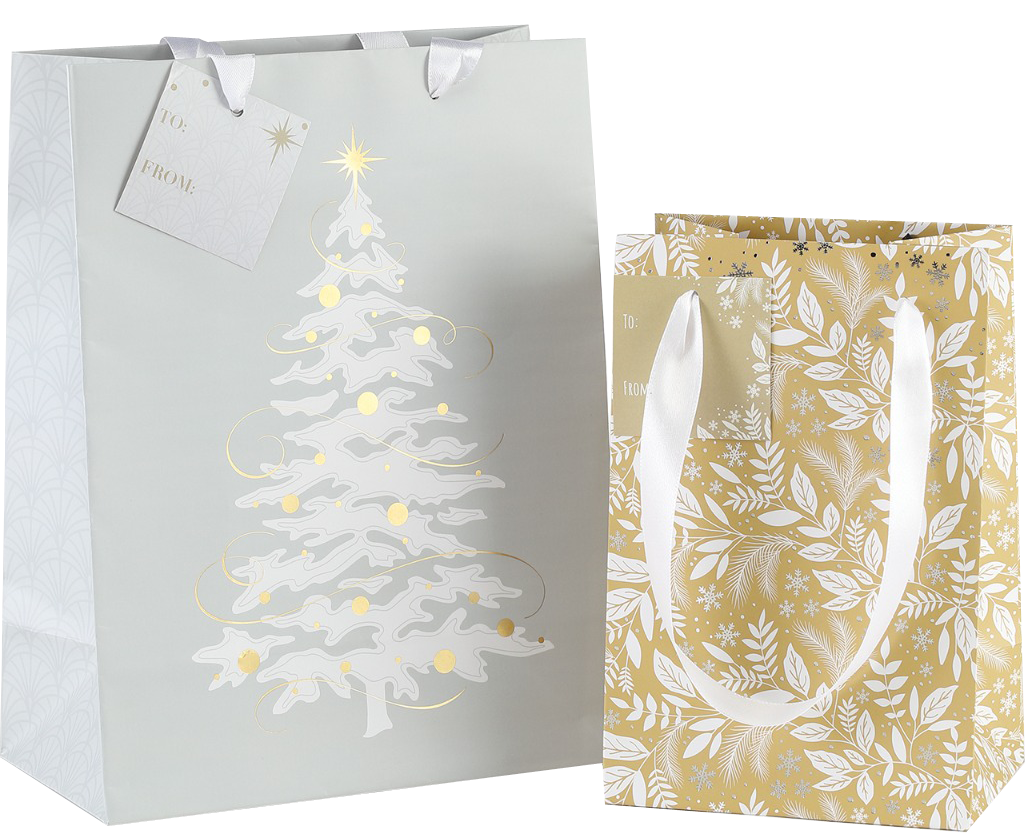 Silver and Gold Tree Christmas Gift Bags - 2 Pack