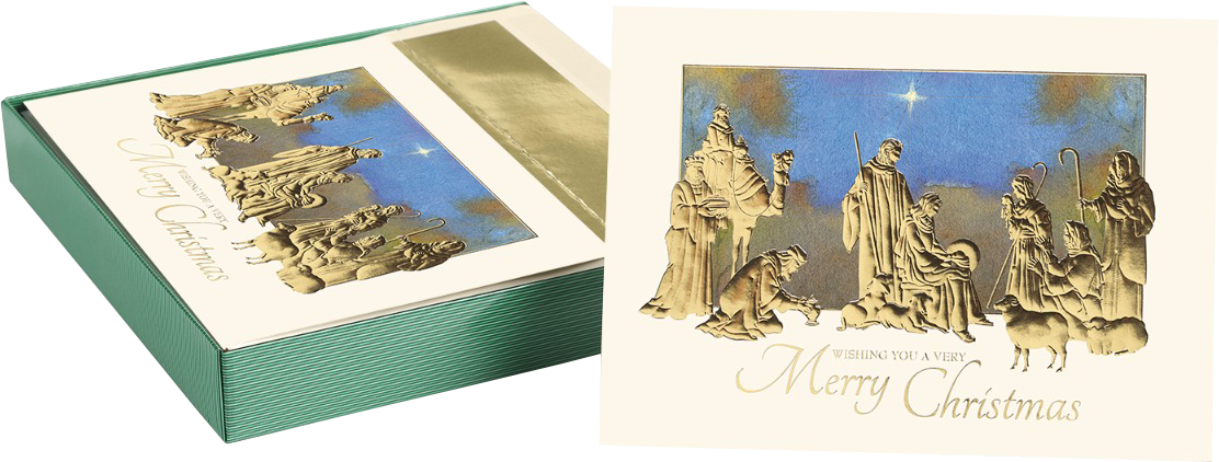 Gold Foil Nativity Christmas Cards
