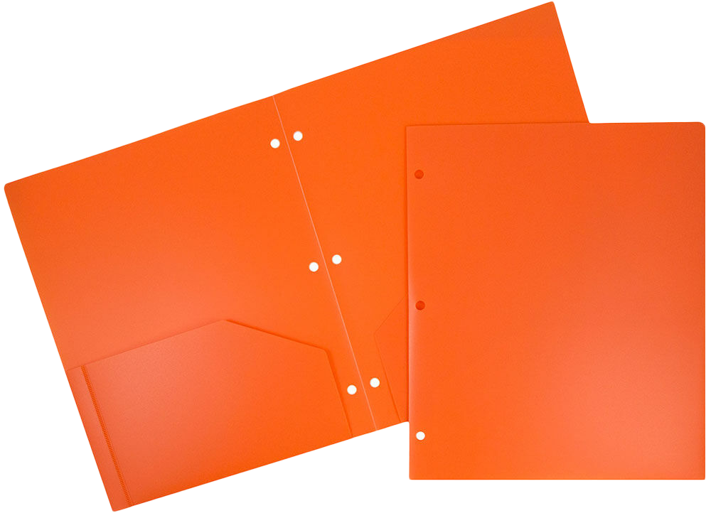 Orange 9 x 12 Plastic 3 Hole Punched Duty Folders