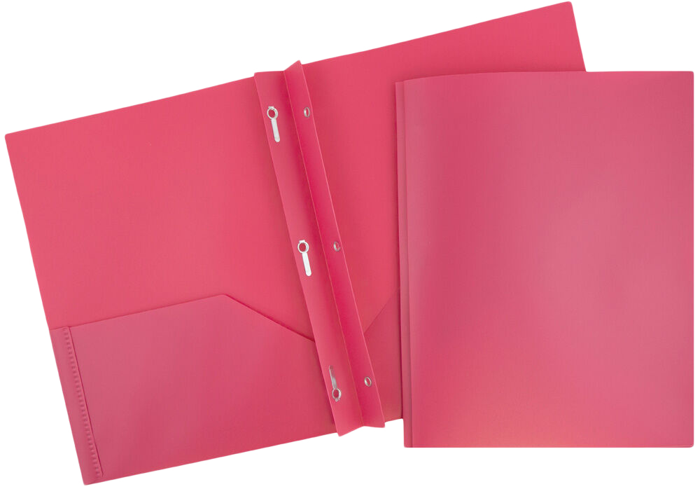 Pink 9 x 12 Plastic Pop Folders with Clasp