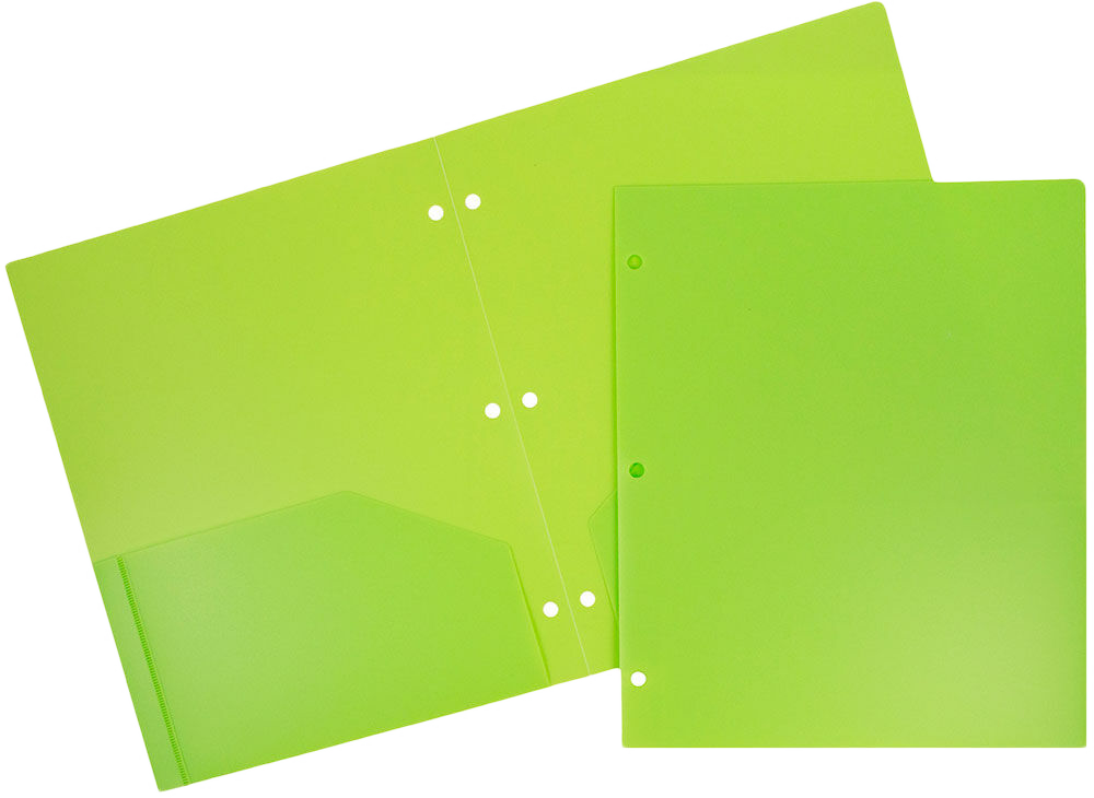 Lime Green 9 x 12 Plastic 3 Hole Punched Duty Folders