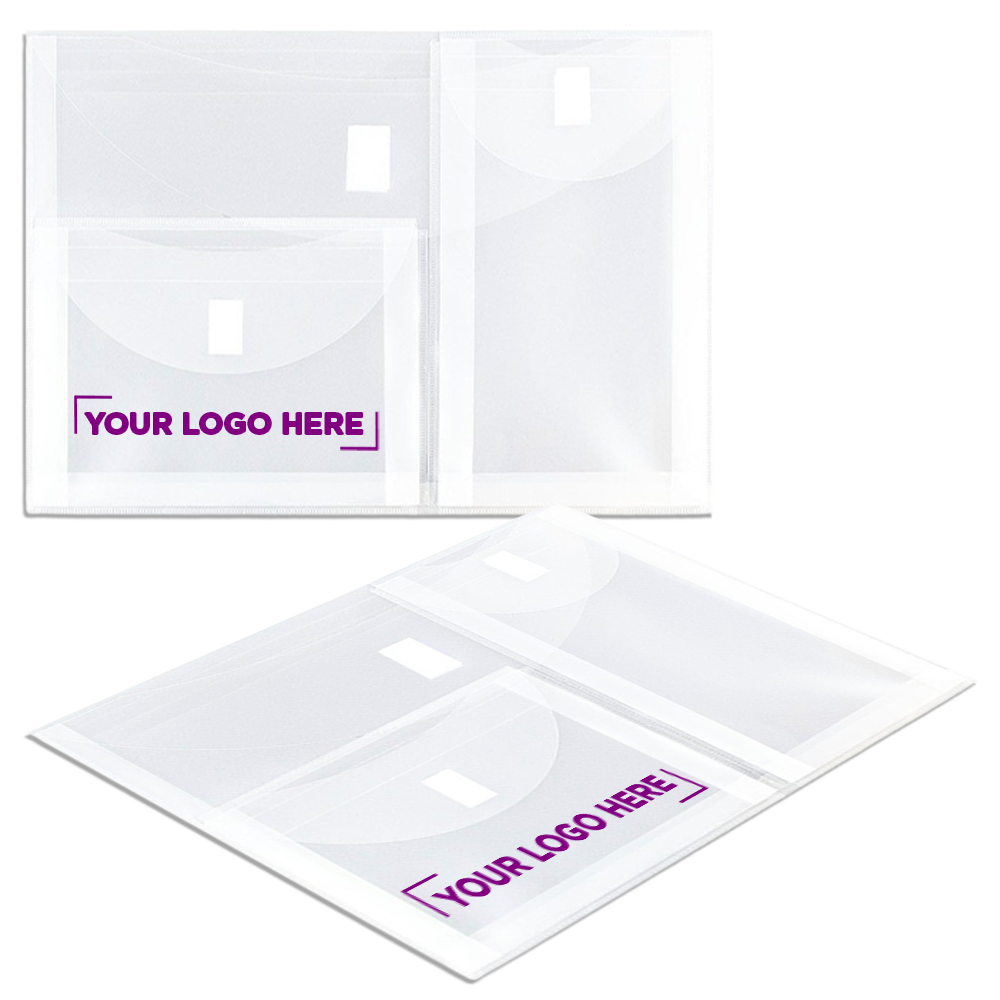 Clear Letter Booklet 3 Pocket Plastic Envelopes (9 3/4 x 13) with Hook and Loop Closure