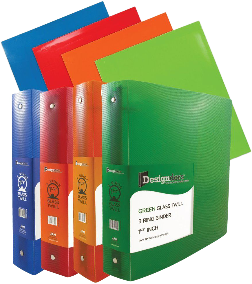 Assorted Primary Glossy Folders and 1 1/2 Inch Binders