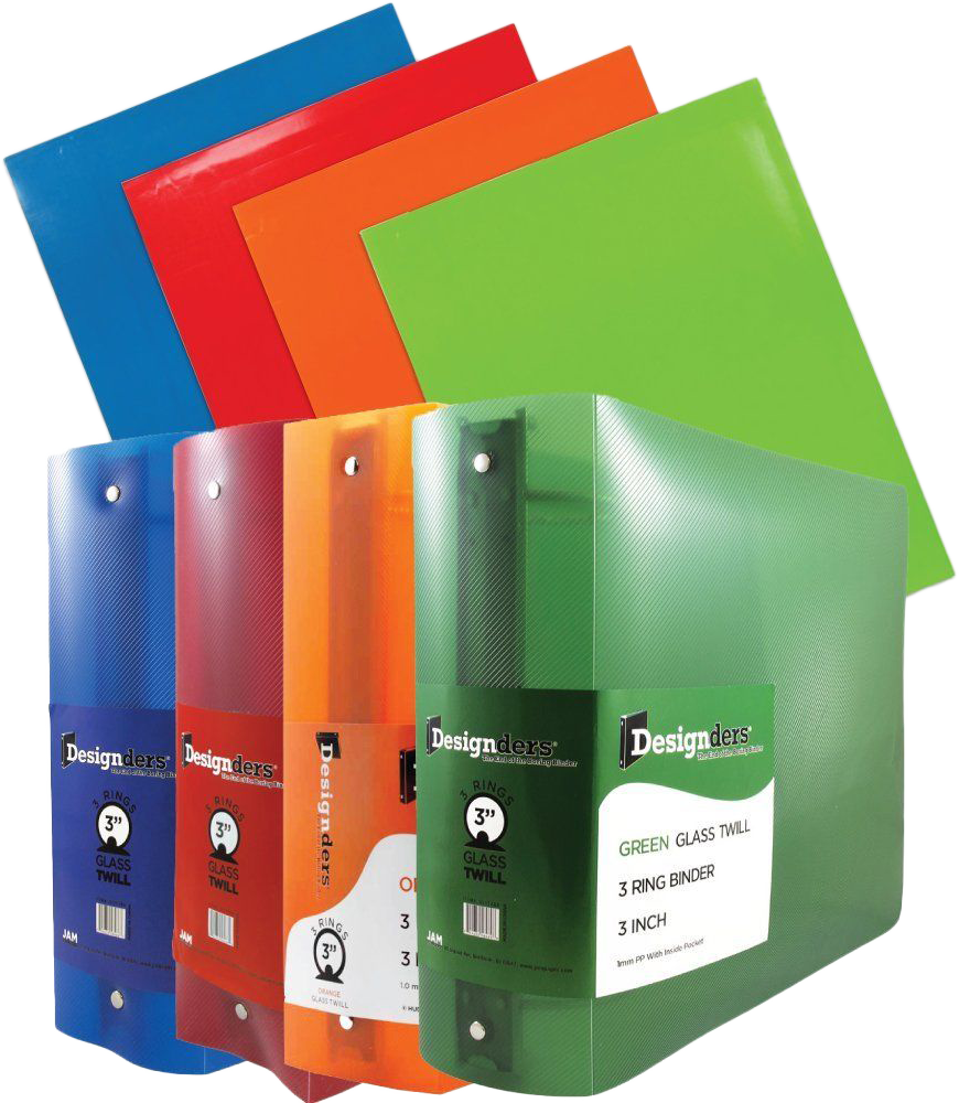 Assorted Glossy Primary Folders and 3 Inch Binders