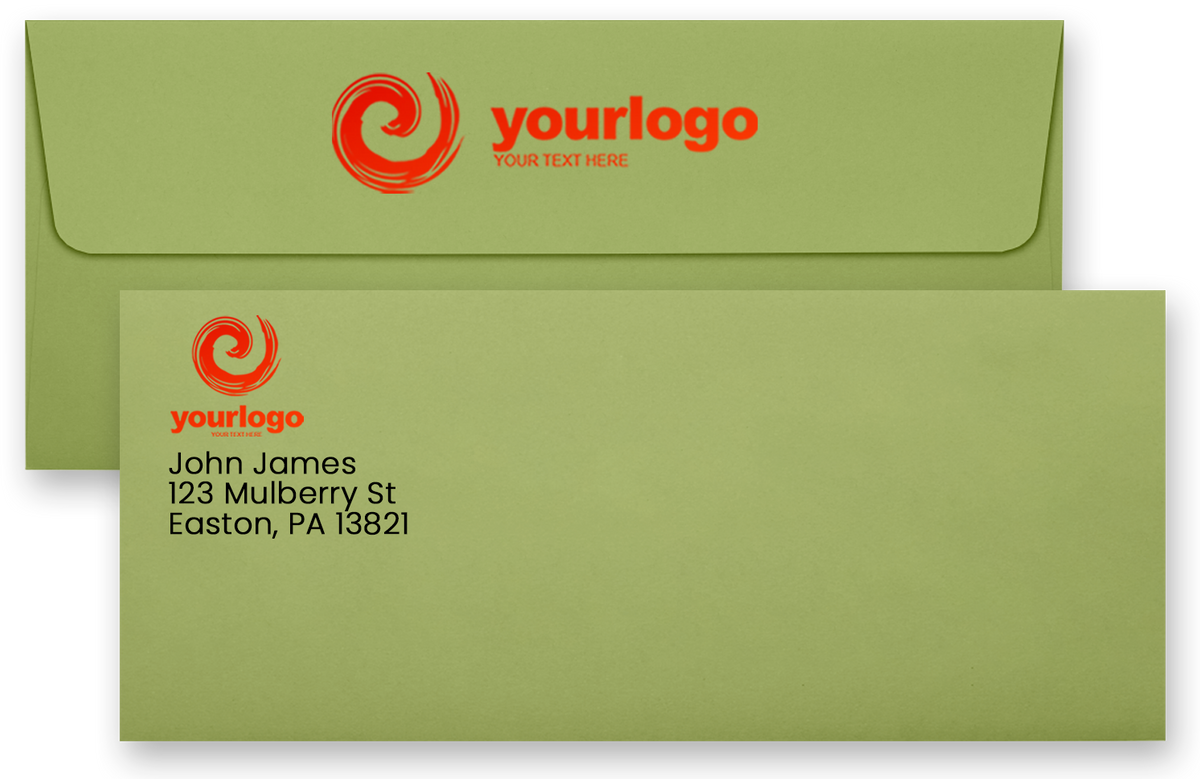 Olive Green 28lb #10 Square Flap Envelopes (4 1/8 x 9 1/2) with Peel & Seal
