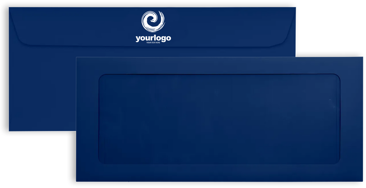 Navy Blue 32lb #10 Full Face Window Envelopes (4 1/8 x 9 1/2) with Peel & Seal