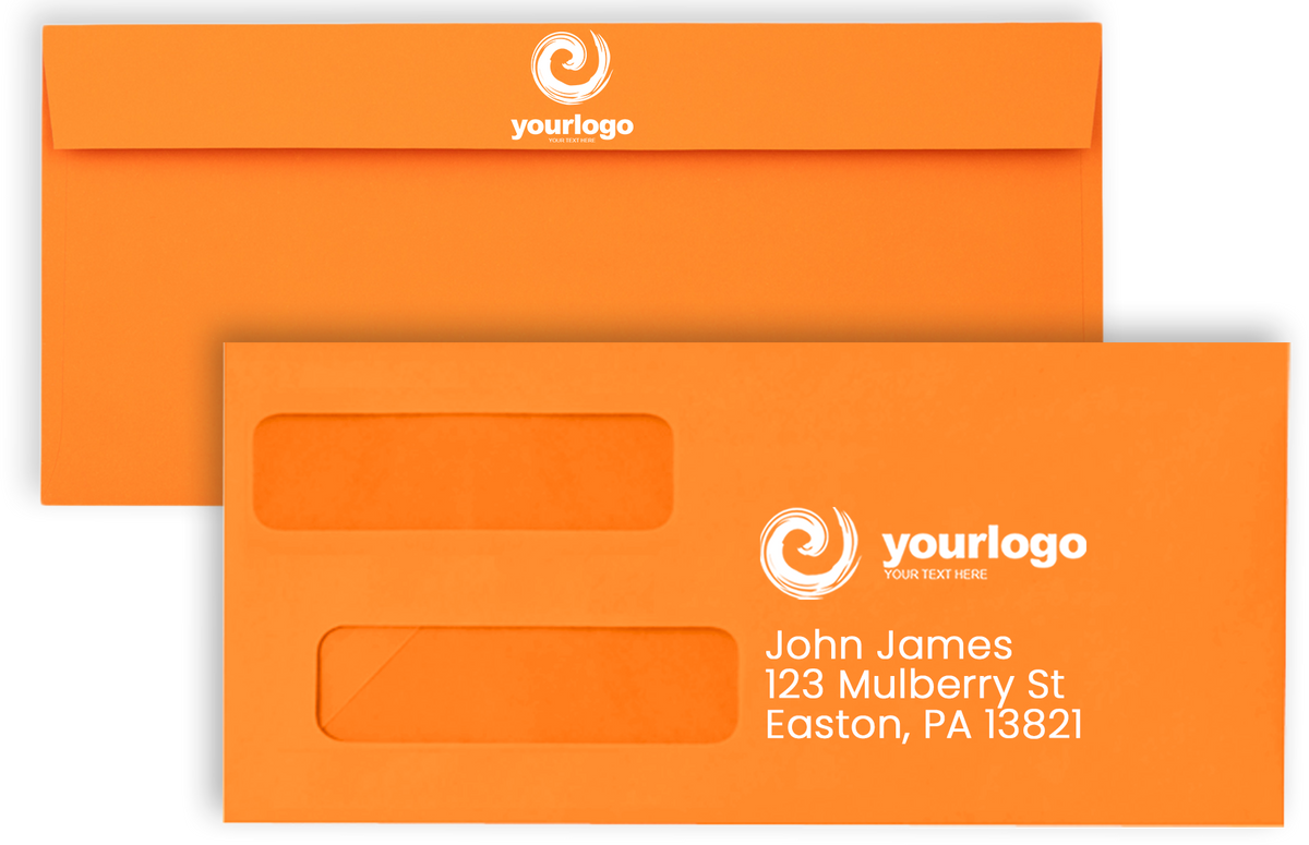 Mandarin Orange 32lb #10 Invoice Double Window (4 1/8 x 9 1/8) Envelopes with Peel & Seal
