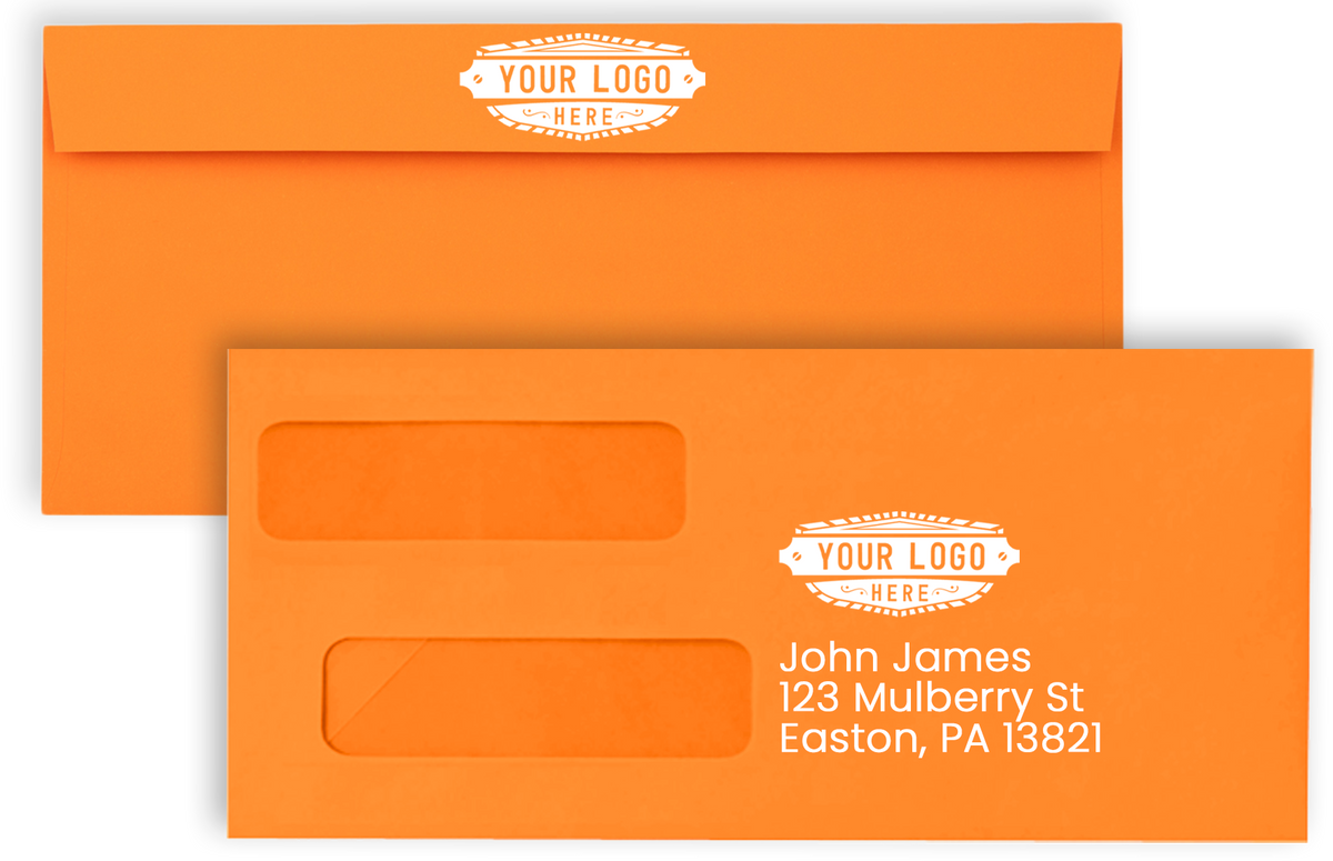 Mandarin Orange 32lb #10 Invoice Double Window (4 1/8 x 9 1/8) Envelopes with Peel & Seal