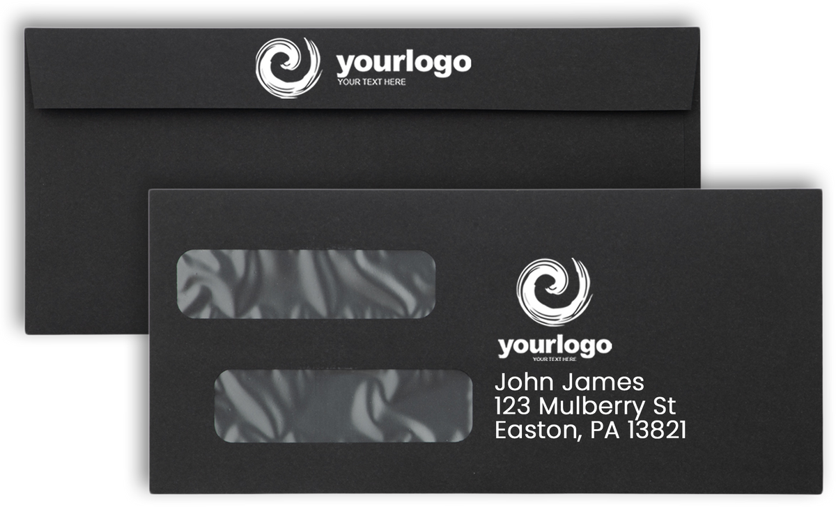 Smooth Midnight Black 32lb #10 Invoice Double Window (4 1/8 x 9 1/8) Envelopes with Peel & Seal