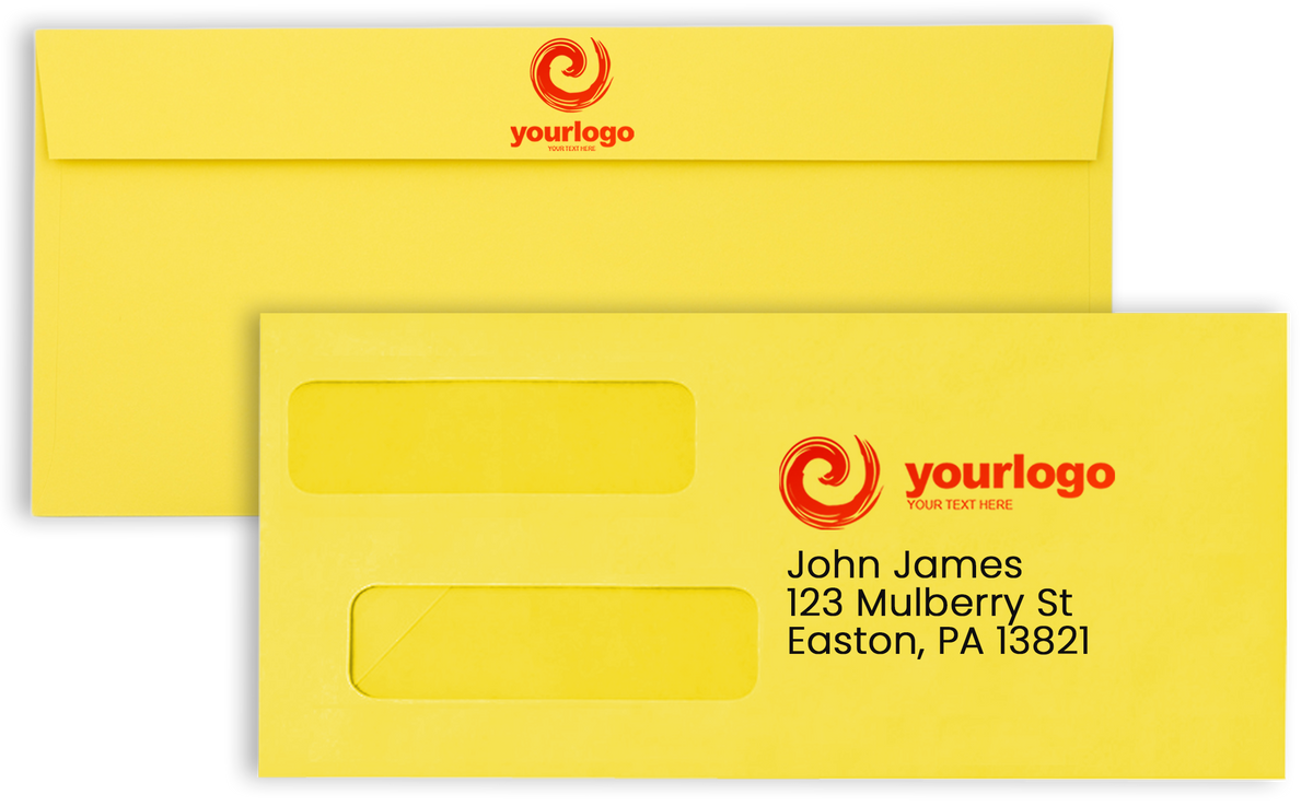Citrus Yellow 32lb #10 Invoice Double Window (4 1/8 x 9 1/8) Envelopes with Peel & Seal