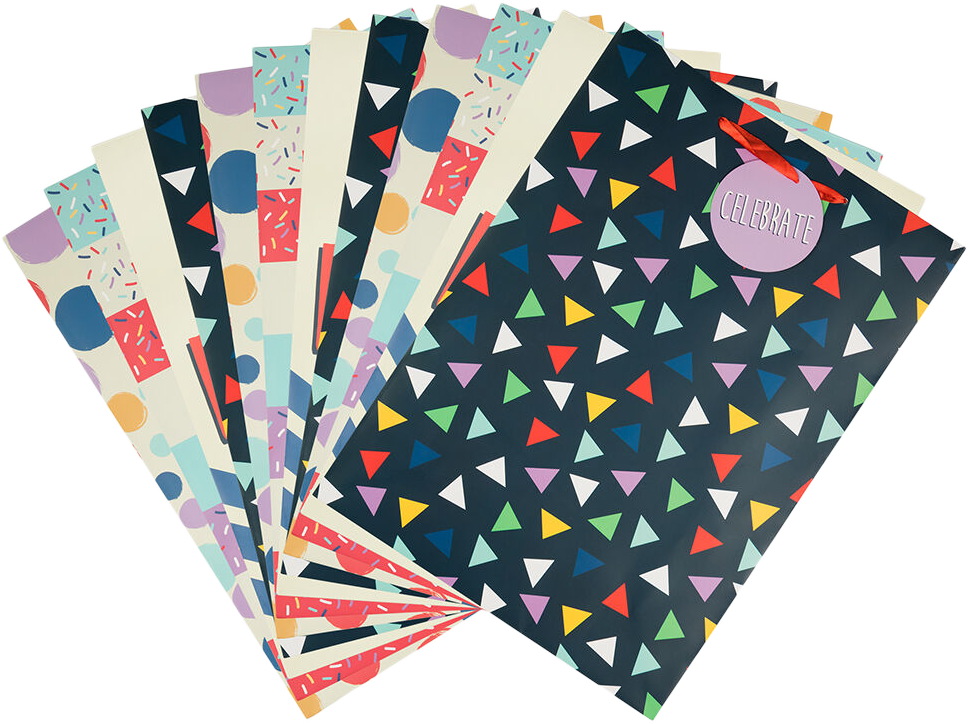 Assorted Shapes Jumbo Gift Bags (13 x 18 x 5) - 12 Pack (12 Bags- 4 Designs)