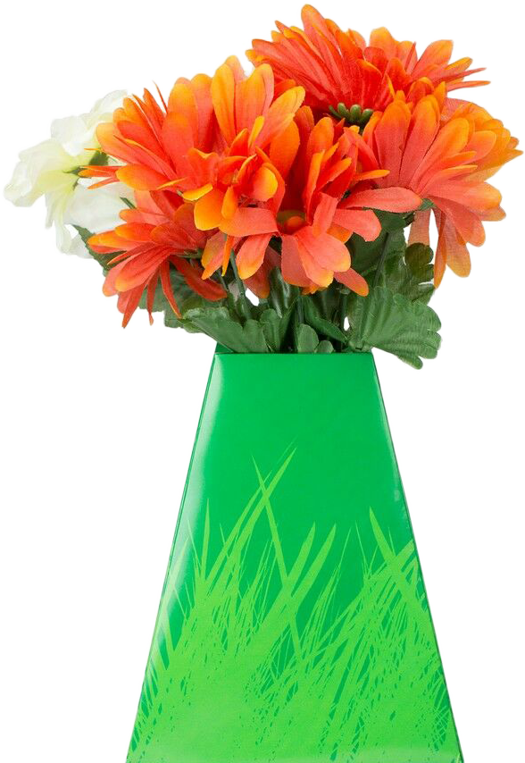 Green Grass Design Paper Pop Flower Vases - 3 Pack