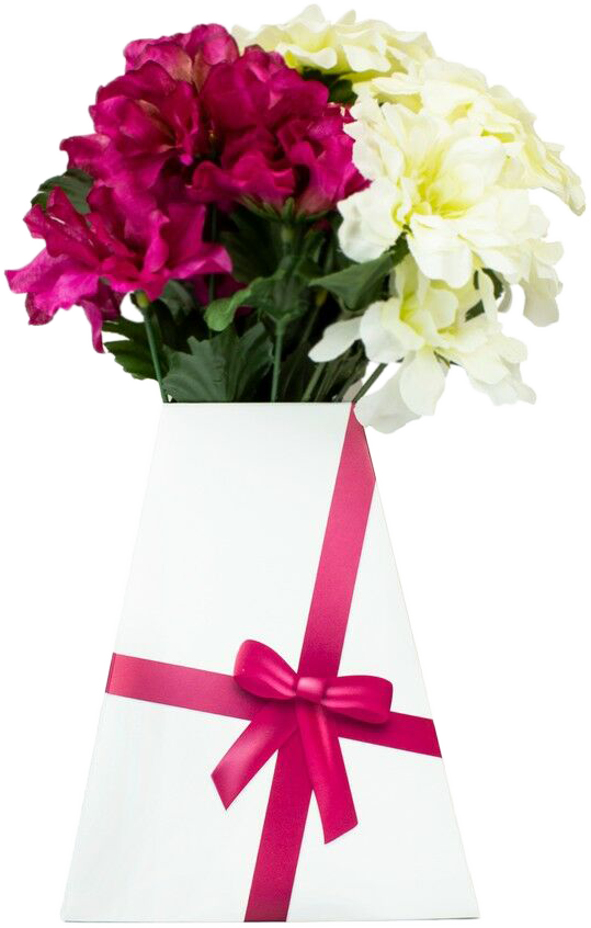 Pink Ribbon Design Paper Pop Flower Vases - 3 Pack
