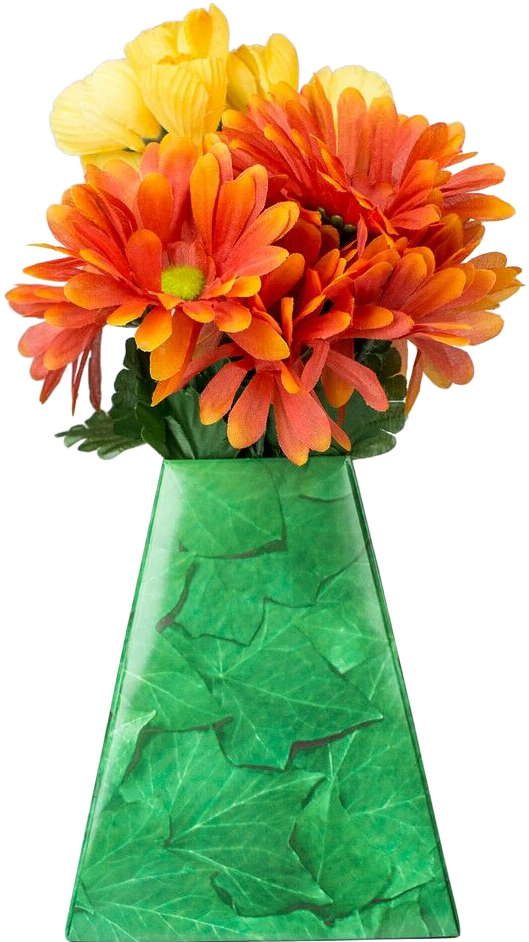 Green Leaves Design Paper Pop Flower Vases - 3 Pack