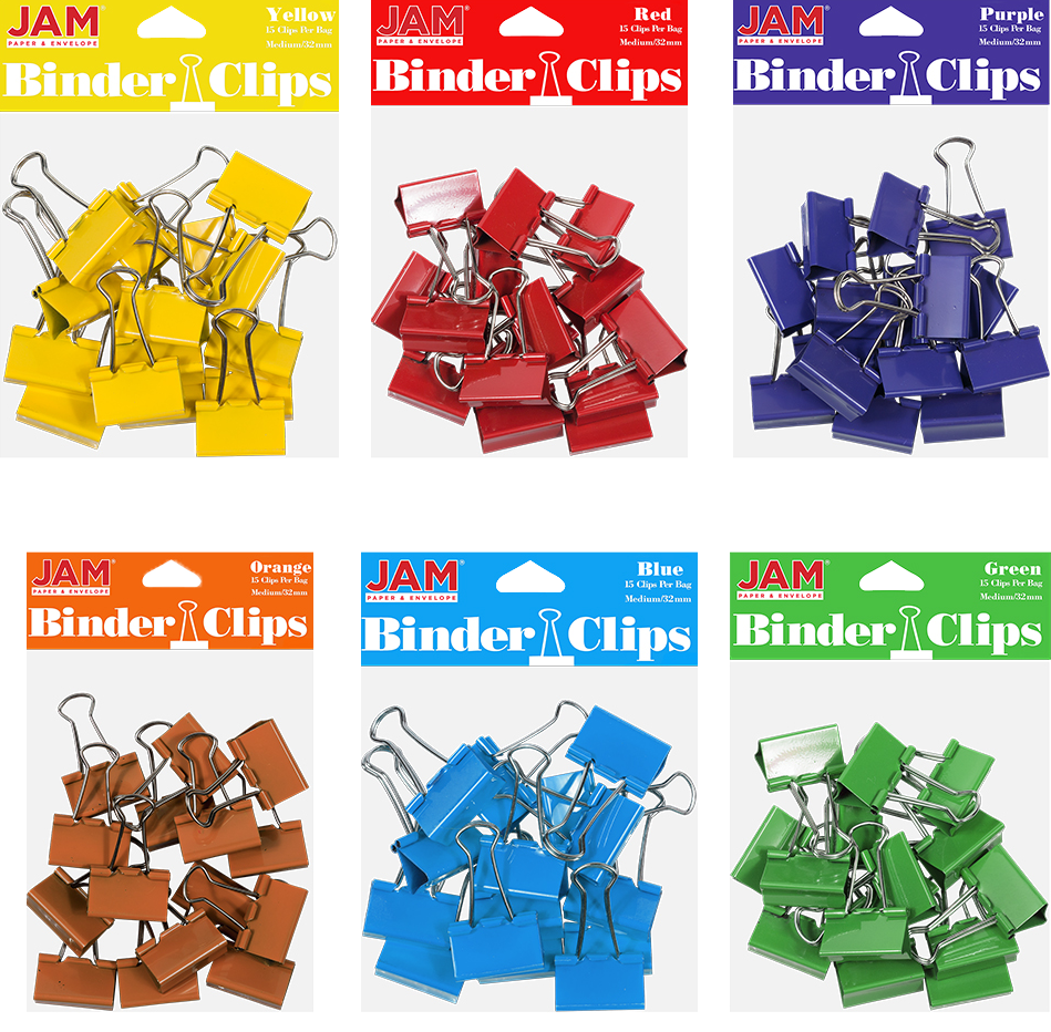 Rainbow Assorted Medium 32mm Binder Clips - 6 Packs of 15