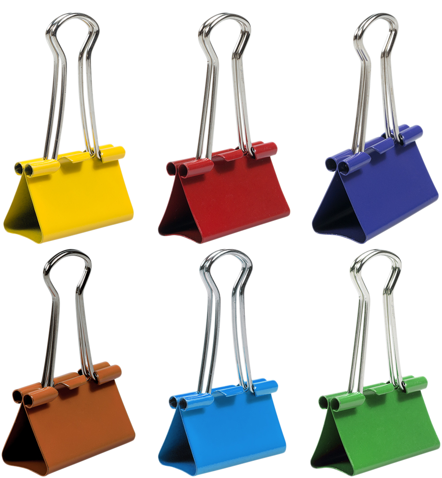 Rainbow Assorted Medium 32mm Binder Clips - 6 Packs of 15