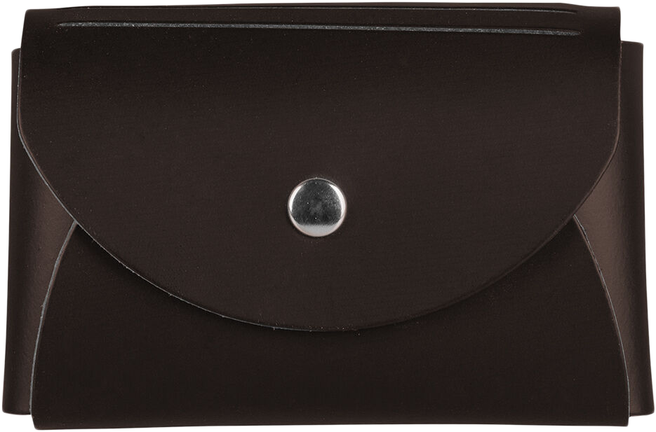 Dark Brown Leather Business Card Case with Round Flap - 20 Card Capacity