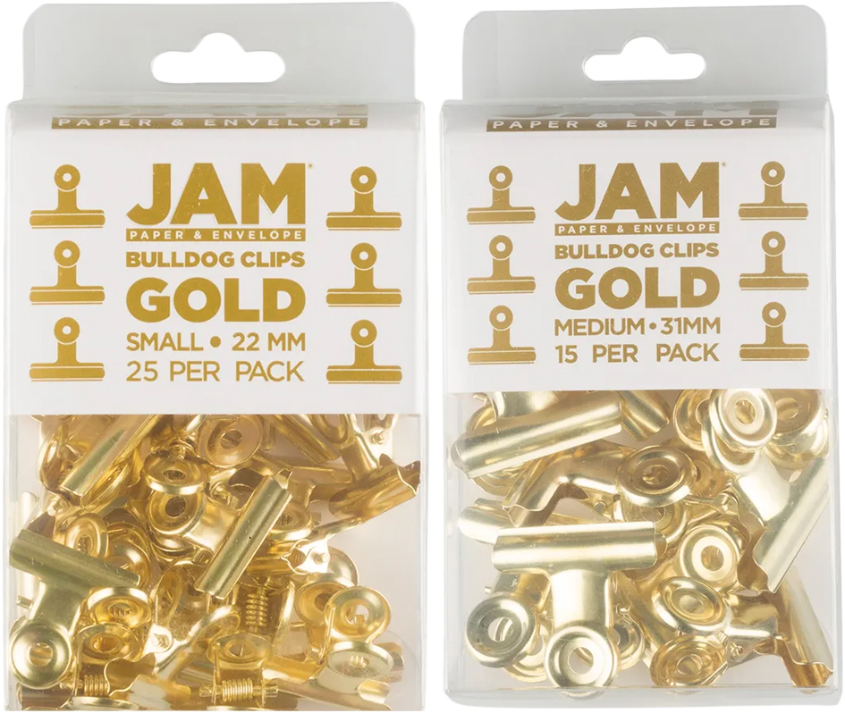 Gold Small 22mm & Medium 31mm Bulldog Clips - 2 Packs (40 Total)
