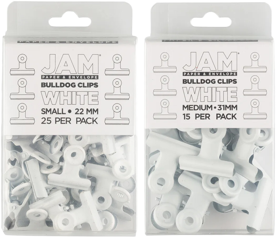 White Small 22mm & Medium 31mm Bulldog Clips - 2 Packs (40 Total)