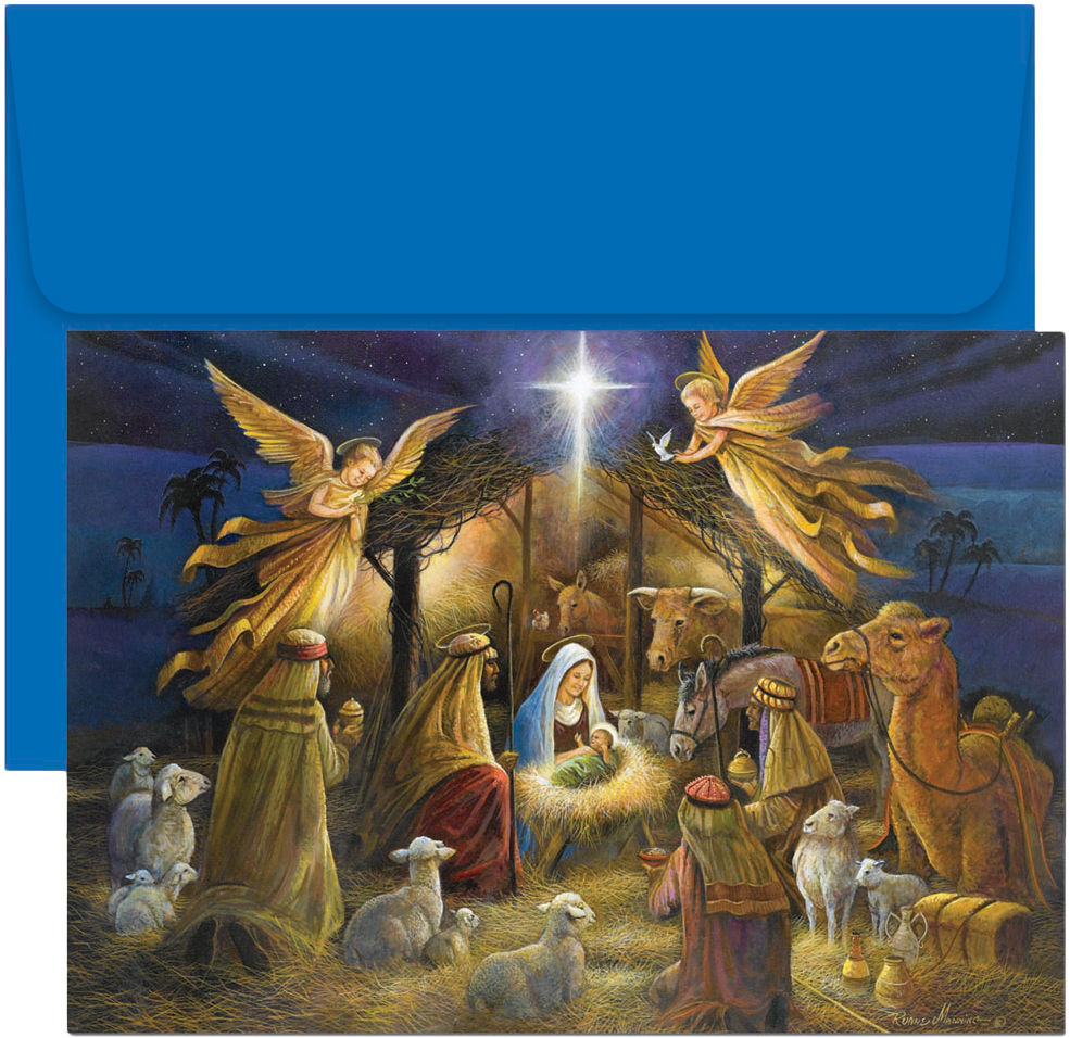A Holy Scene Christmas Cards Set - 16 Pack