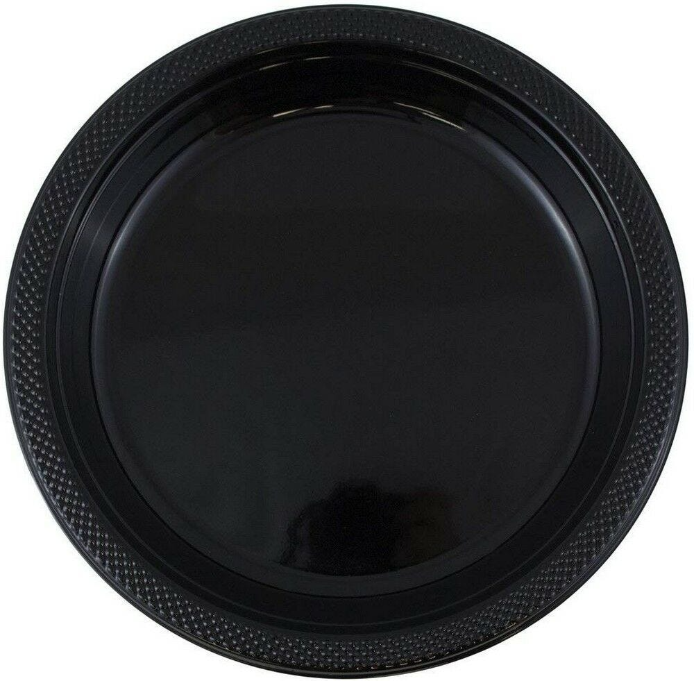 Red and Black Party Tableware Kit (Small and Medium Plastic Plates, Lunch and Beverage Napkins, Plastic Cups, and Plastic Tablecovers) - 160 Pack