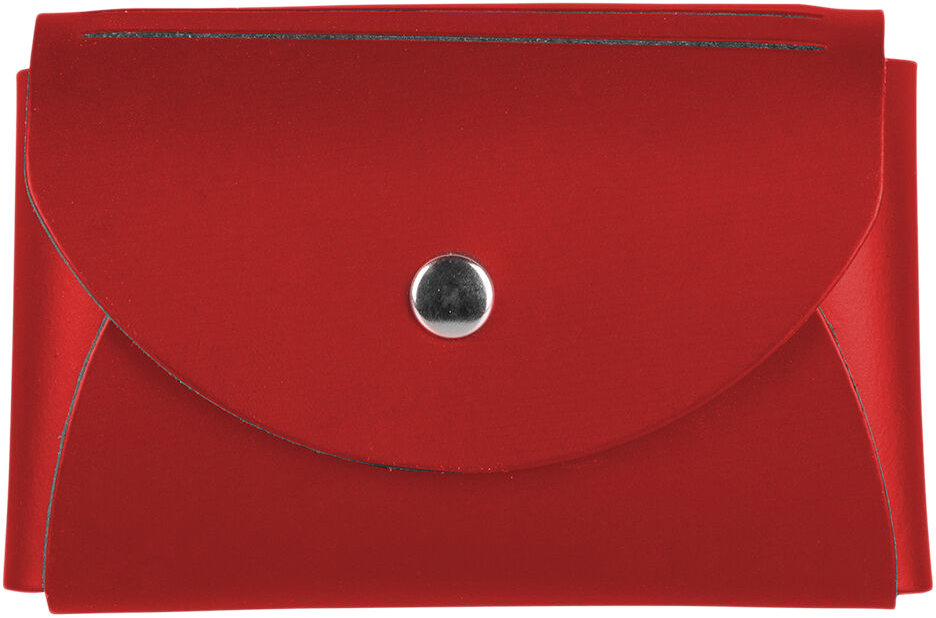 Red Leather Business Card Case with Round Flap - 20 Card Capacity